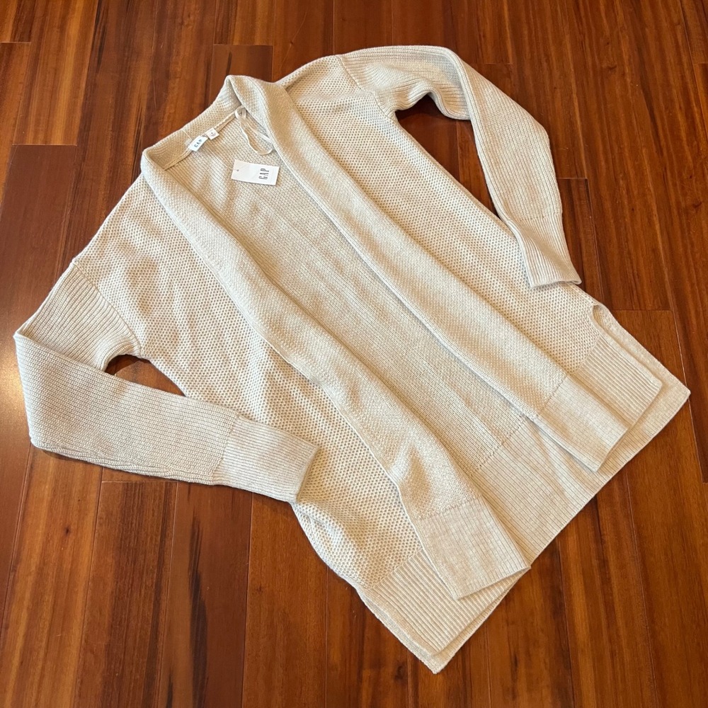 GAP Merino Wool Cardigan Sweater Open Front Oatmeal Knit Long Sleeve New Size S